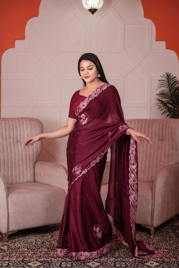 Chiffon_Designer_Saree_Rouge