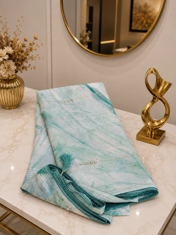 Chiffon_Designer_Saree_Greenish_Blue