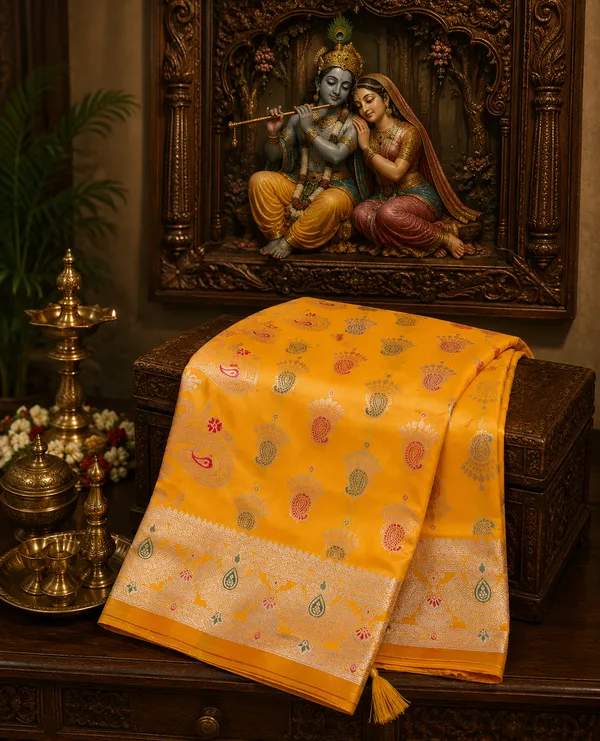 Banaras_Silk_Saree_Deep_Saffron