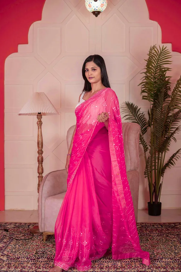 Pure_Georgette_Designer_Saree_Dark_Hot_Pink
