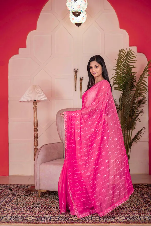 Pure_Georgette_Designer_Saree_Dark_Hot_Pink