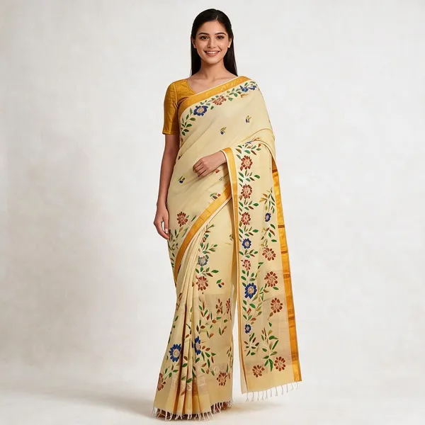 Turquoise_Mangalgiri_Silk_Hand_Painted_Saree_For_Women
