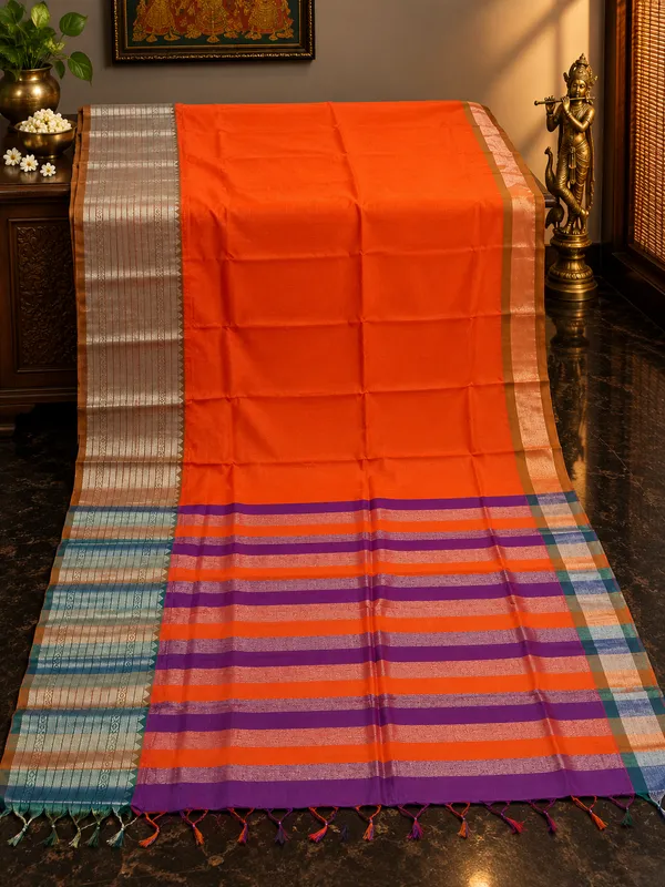 Rust_Orange_Mangalgiri_Silk_Kanchi_Border_Saree_For_Women