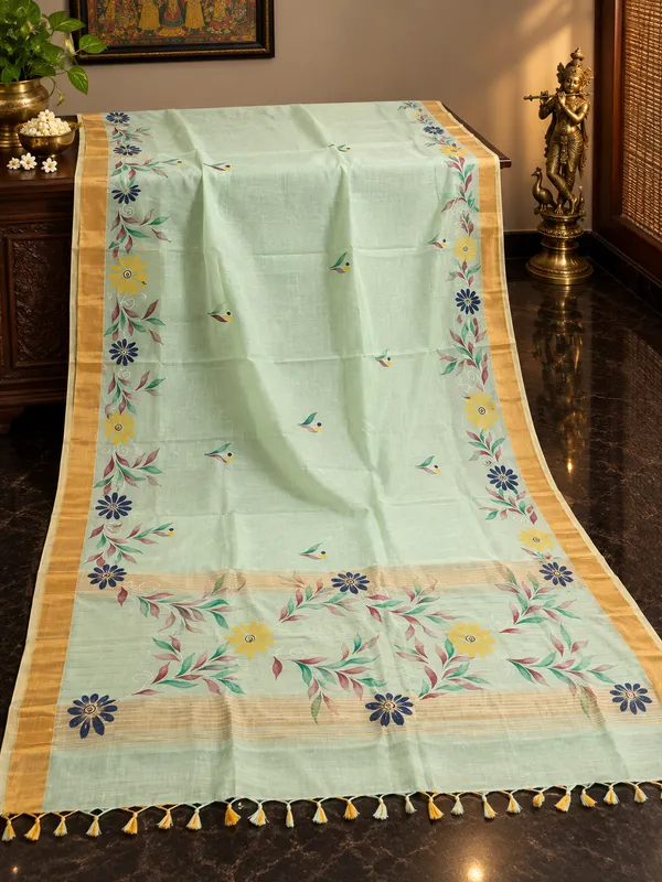 Teal_Blue_Mangalgiri_Silk_with_Hand_Brush__Painted_Saree_For_Women