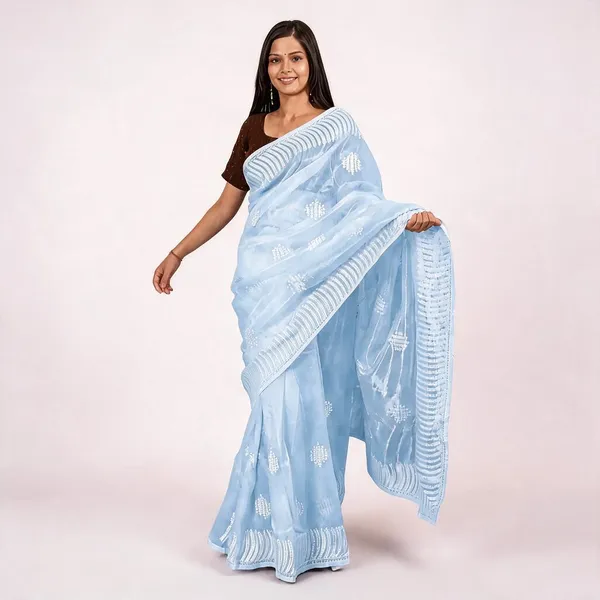 French_Grey_Chiffon_Soft_Tissue_Saree_For_Women