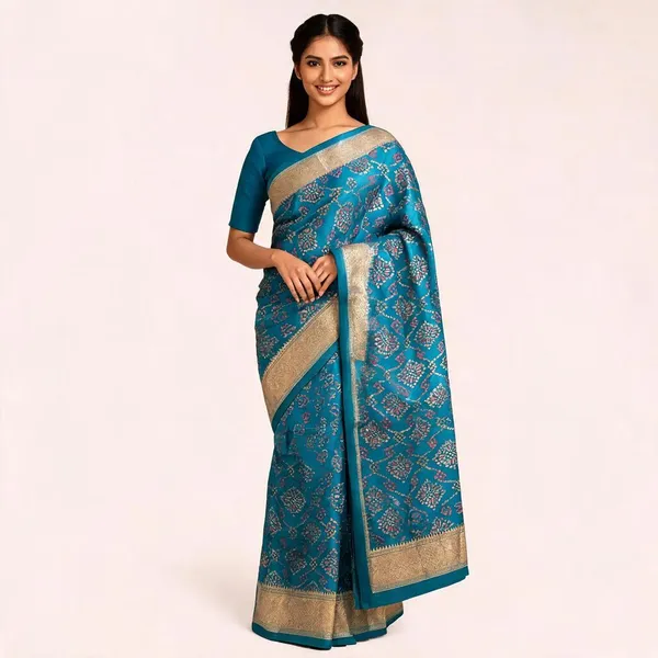 Fountain_Blue_Patola_Silk_Zari_Saree_For_Women
