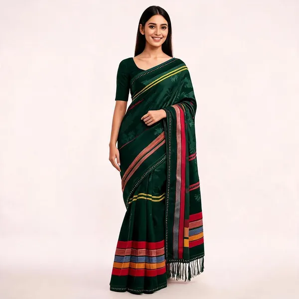 Dark_Forest_Green_Chiffon_Saree_For_Women