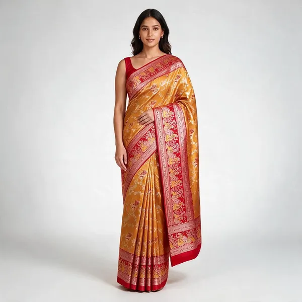 Carrot_Orange_Banarasi_Silk_Saree_For_Women