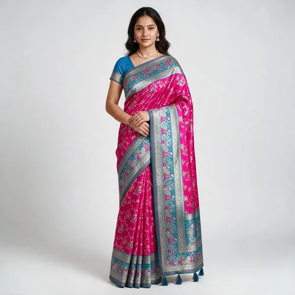 Dark_Hot_Pink_Banarasi_Silk_Saree_For_Women