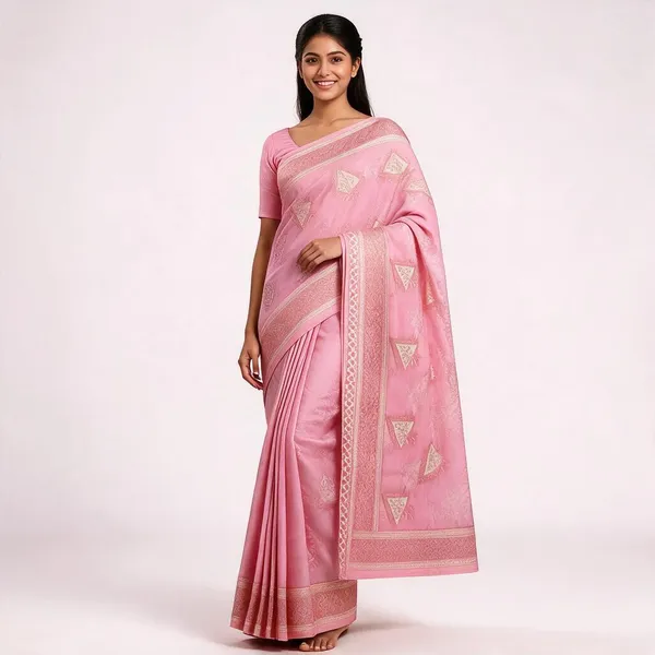 Faded_Pink_Kota_Silk_Triangular_Pattern_Saree_For_Women