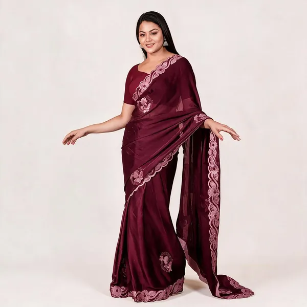 Rouge_Chiffon_Floral_Patchwork_Designer_Saree_For_Women