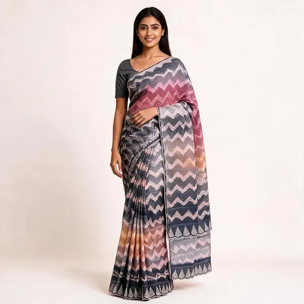 Carbon_Grey_Chiffon_Geo_Wavy_Designer_Saree_For_Women