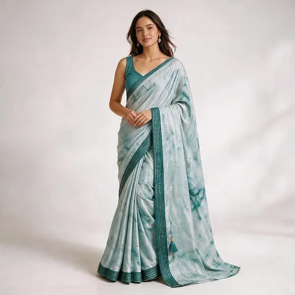 Greenish_Blue_Chiffon_Designer_Shimmer_Saree_For_Women