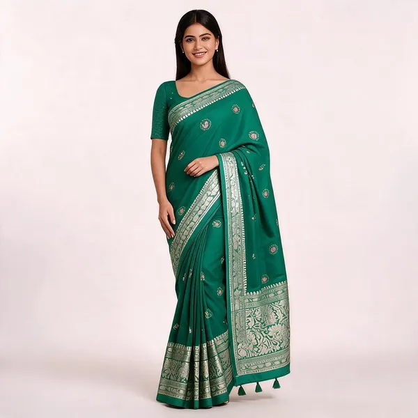 Greenish_Teal_Silk_Floral_Embellished_Saree_For_Women