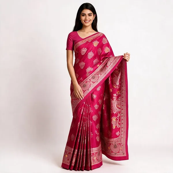 Rich_Carmine_Banaras_Silk_Saree_For_Women