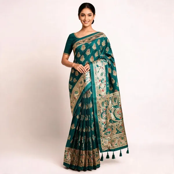 Deep_Aqua_Banaras_Silk_Chandbali_Motif_Saree_For_Women