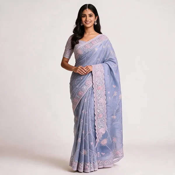 Santa_Grey_Silk_Burberry_Floral_Sequin_Saree_For_Women