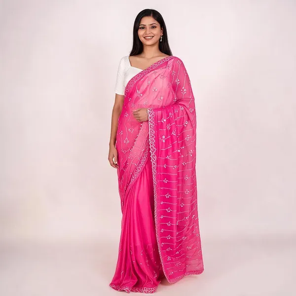 Dark_Hot_Pink_Chiffon_Shimmer_Designer_Saree_For_Women