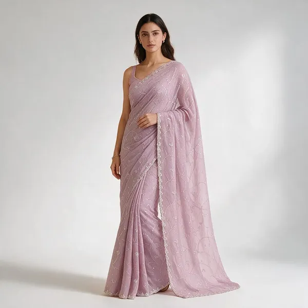 Clam_Shell_Georgette_Glass_Tissue_Saree_For_Women