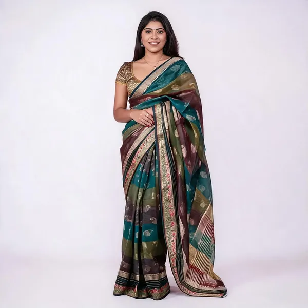 Deep_Sea_Green_Tissue_Silk_Mango_Motif_Saree_For_Women