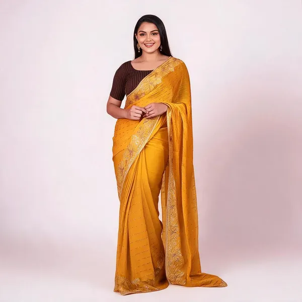 Dull_Orange_Chiffon_Shimmer_Zardozi_Saree_For_Women