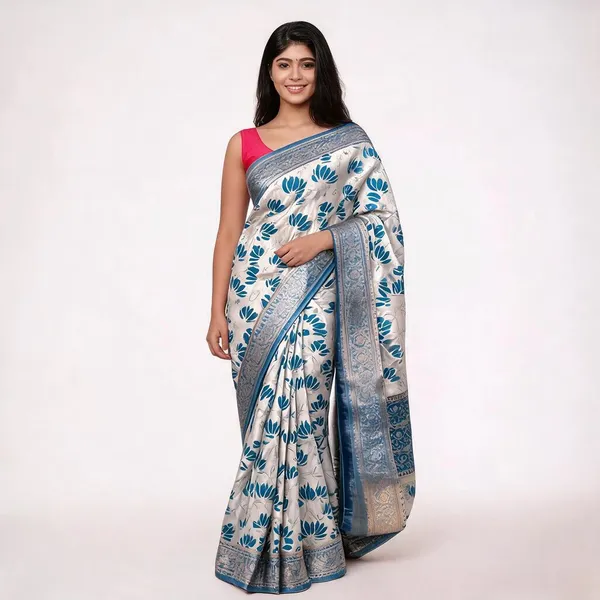Dark_Cerulean_Bhagalpuri_Silk_Saree_For_Women