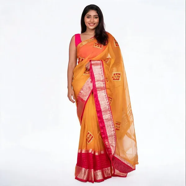 Deep_Saffron_Tissue_Silk_Zari_Saree_For_Women