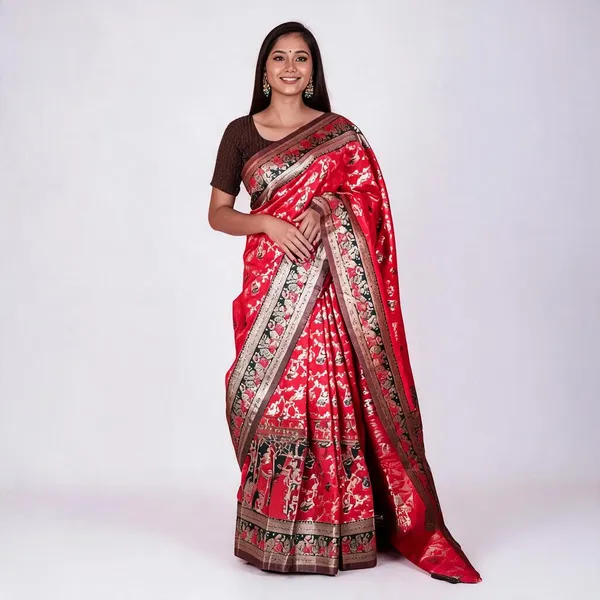 Fire_Engine_Red_Silk_Banarasi_Saree_For_Women