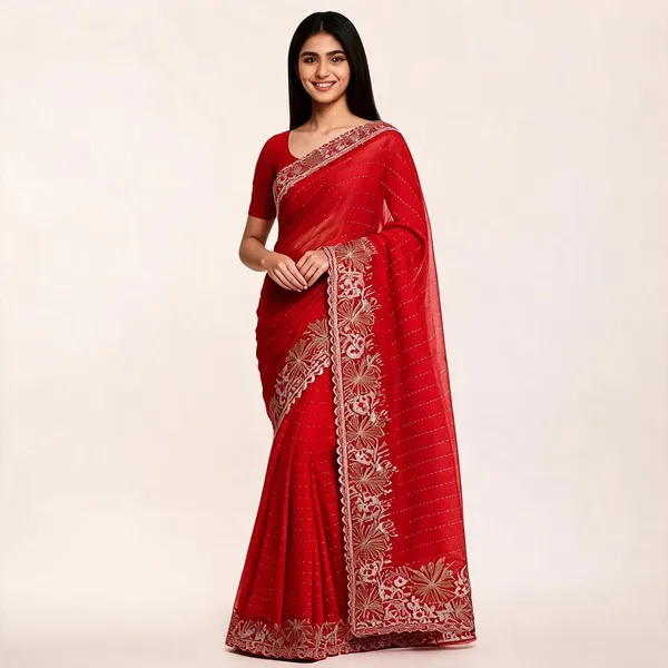 Brick_Red_Chiffon_Shimmer_Saree_For_Women