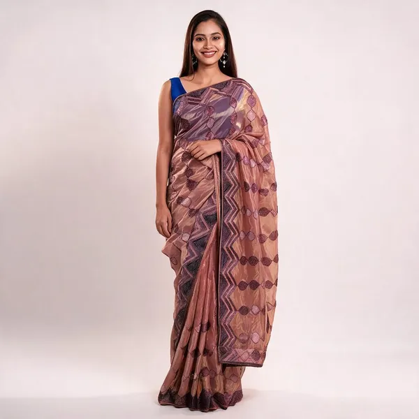 Pinkish_Brown_Shimmer_Tissue_Geometric_Saree_For_Women