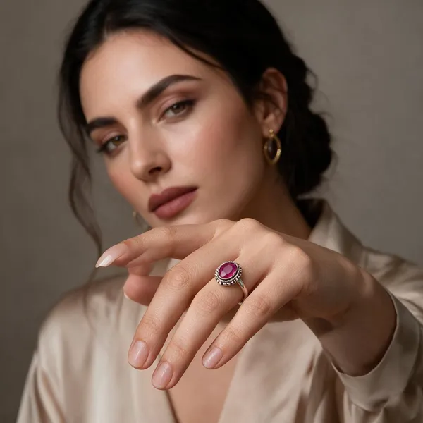Silver_Tone_Oval_Pink_Stone_Ring_For_Women