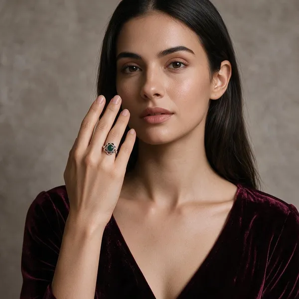 Silver_Tone_Green_Stone_Floral_Ring_For_Women