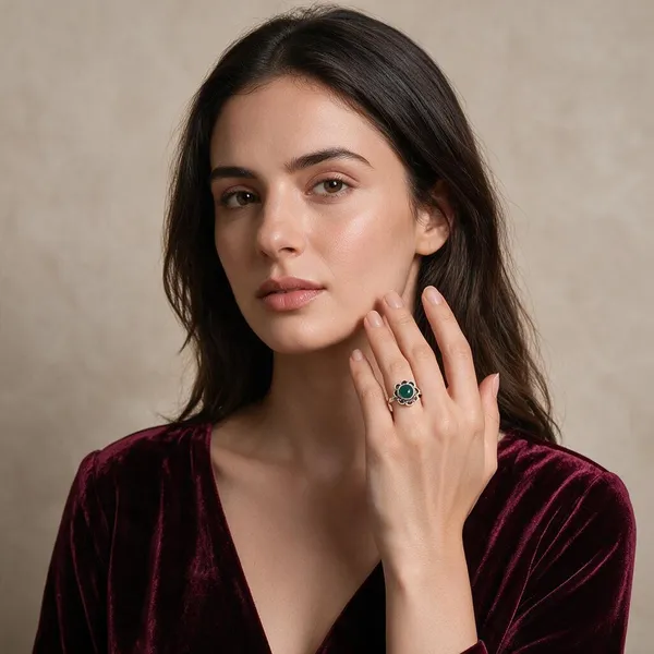 Silver_Tone_Green_Stone_Floral_Ring_For_Women