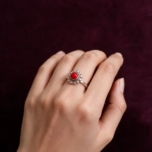 Silver_Tone_Red_Stone_Ornate_Ring_For_Women