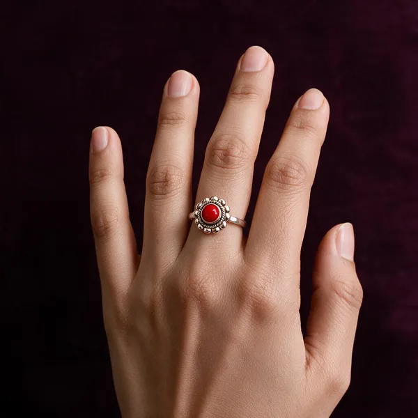 Silver_Tone_Red_Stone_Ornate_Ring_For_Women