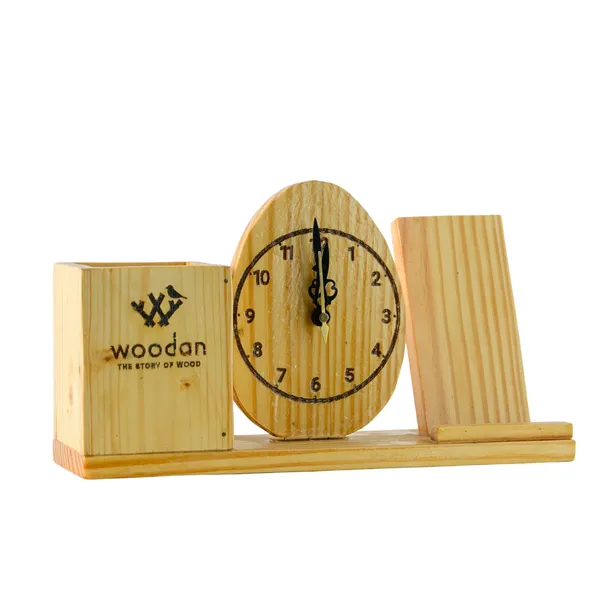 Wood_Table_Clock_Mobile_And_Pen_Holder_Combo
