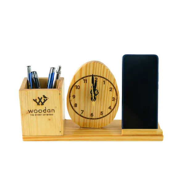 Wood_Table_Clock_Mobile_And_Pen_Holder_Combo