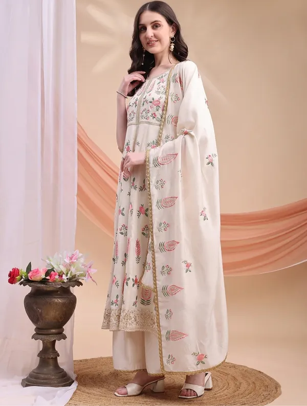 Cream_Silk_Anarkali_Printed_Kurta_Set_For_Women