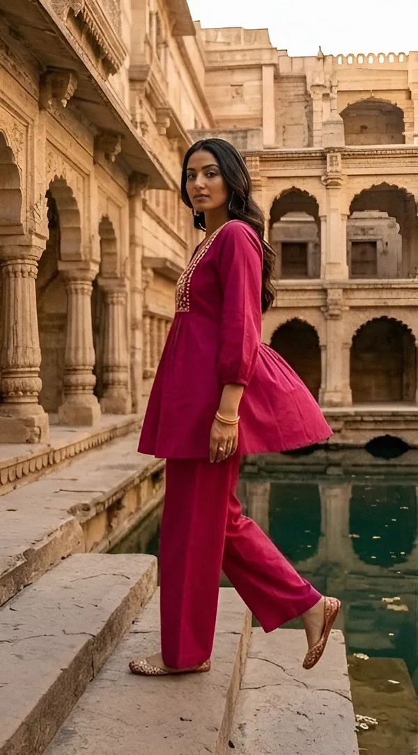 Magenta_Cotton_Embroidered_Kurta_Palazzo_Set_For_Women