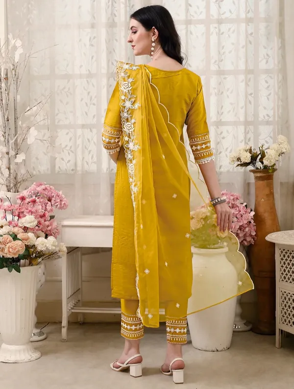 Mustard_Chanderi_Straight_Embroidered_Kurta_Set_For_Women