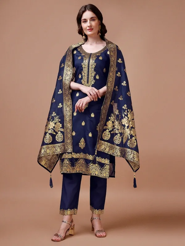 Navy_Blue_Cotton_Straight_Embellished_Kurta_Set_For_Women