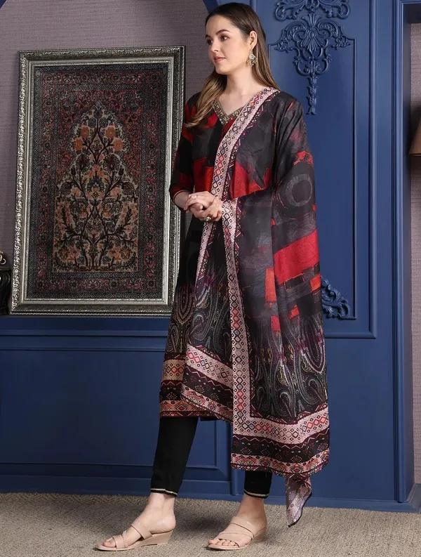 Black_Rayon_Straight_Printed_Kurta_Set_For_Women