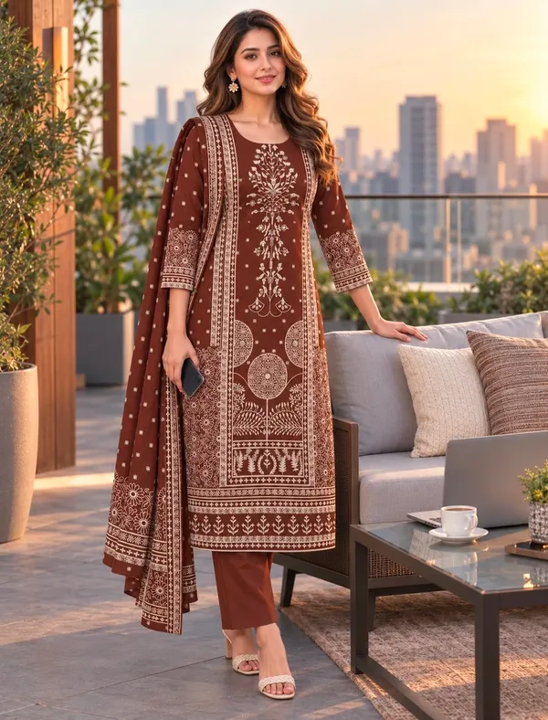 Brown_Cotton_Straight_Printed_Kurta_Set_For_Women