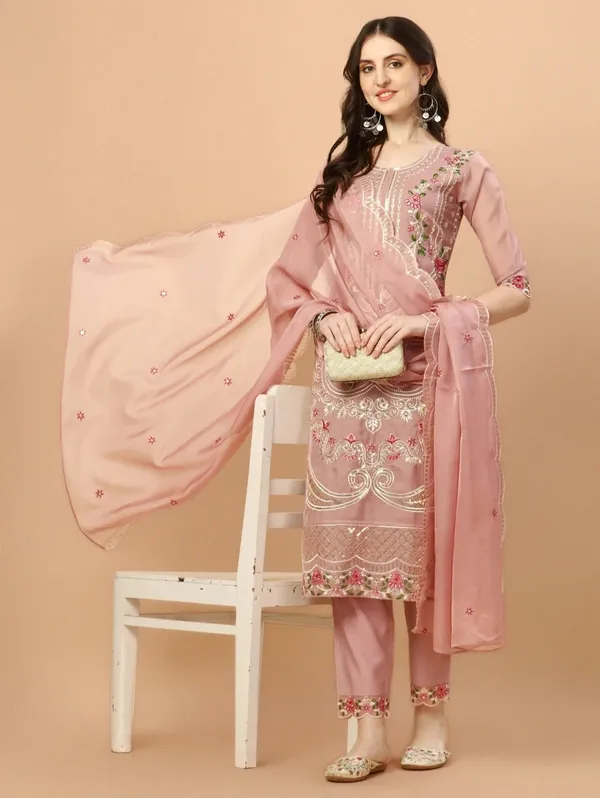 Peach_Silk_Straight_Embroidered_Kurta_Set_For_Women