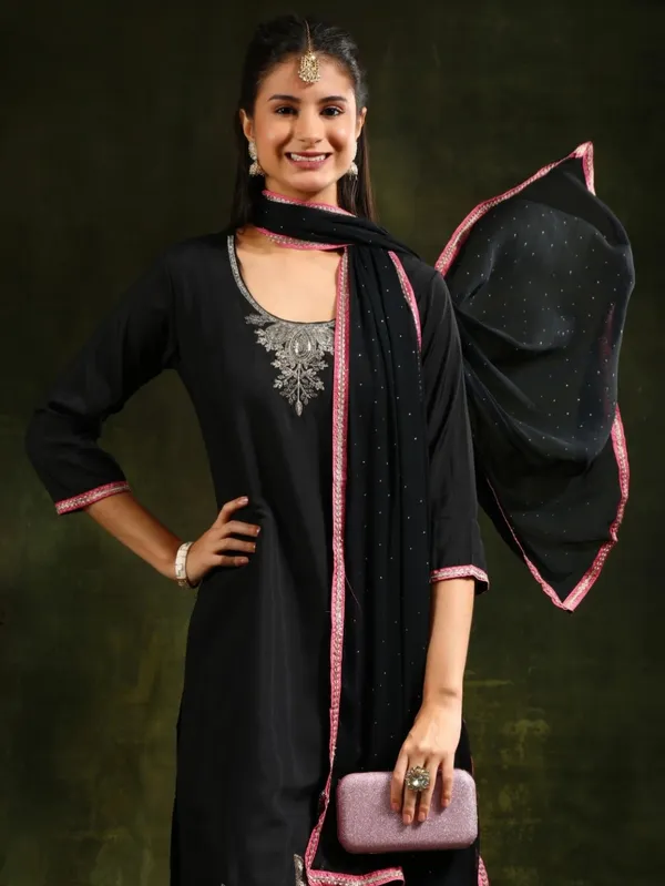 Black_Cotton_Straight_Embroidered_Kurta_Set_For_Women