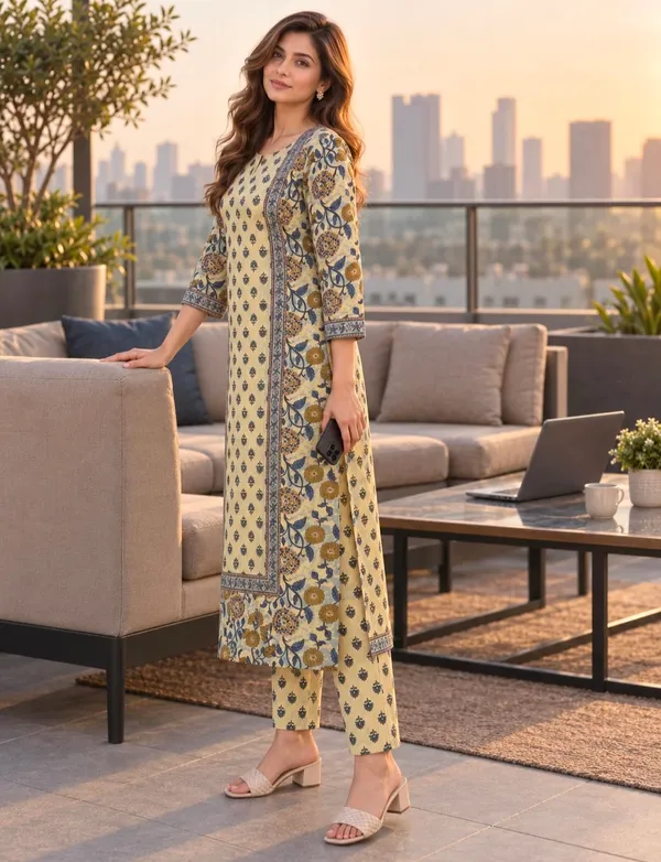 Yellow_Cotton_Straight_Printed_Kurta_Set_For_Women