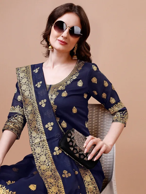 Navy_Blue_Cotton_Straight_Embellished_Kurta_Set_For_Women