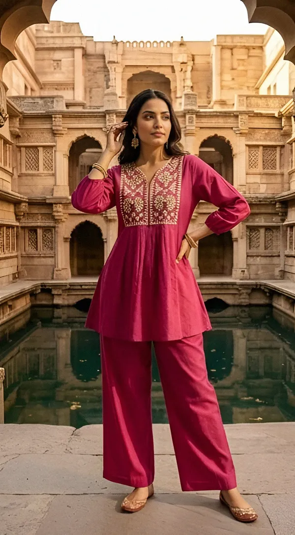 Magenta_Cotton_Embroidered_Kurta_Palazzo_Set_For_Women