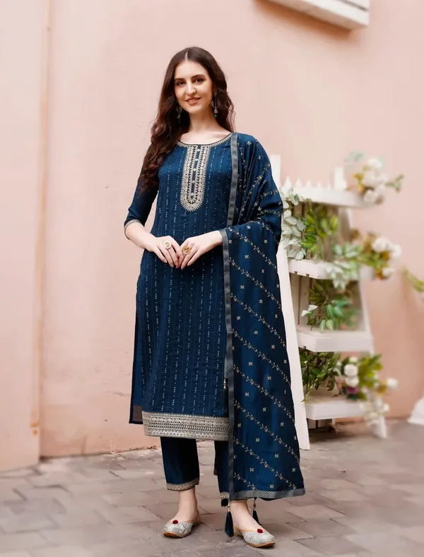 Blue_Silk_Straight_Embellished_Kurta_Set_For_Women