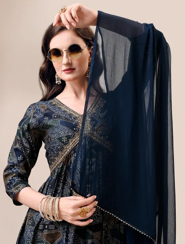 Navy_Blue_Chanderi_Straight_Printed_Kurta_Set_For_Women